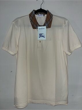 Burberry Cream Polo with Signature Check Collar